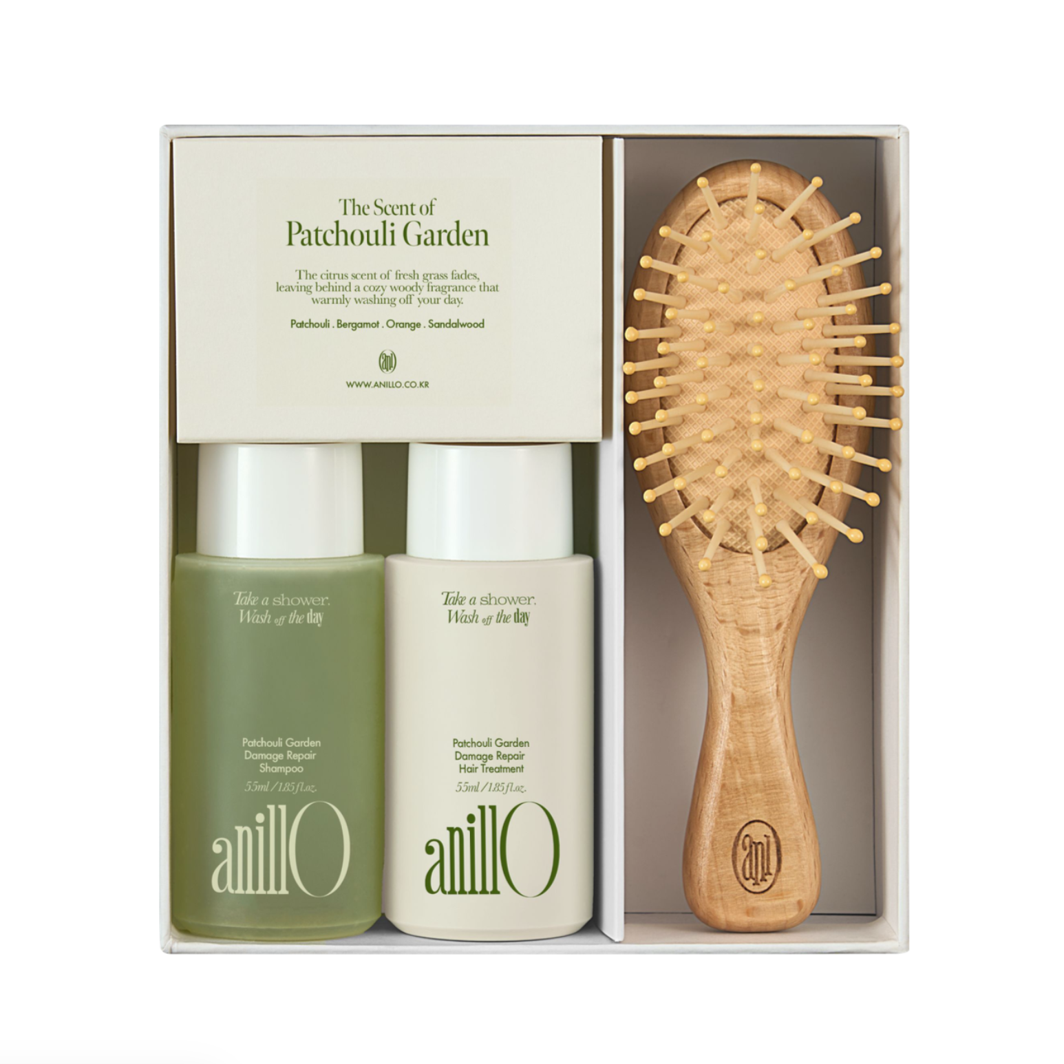 ANILLO Patchouli Garden Damage Repair Hair and Brush Set - Набор для волос с расческой