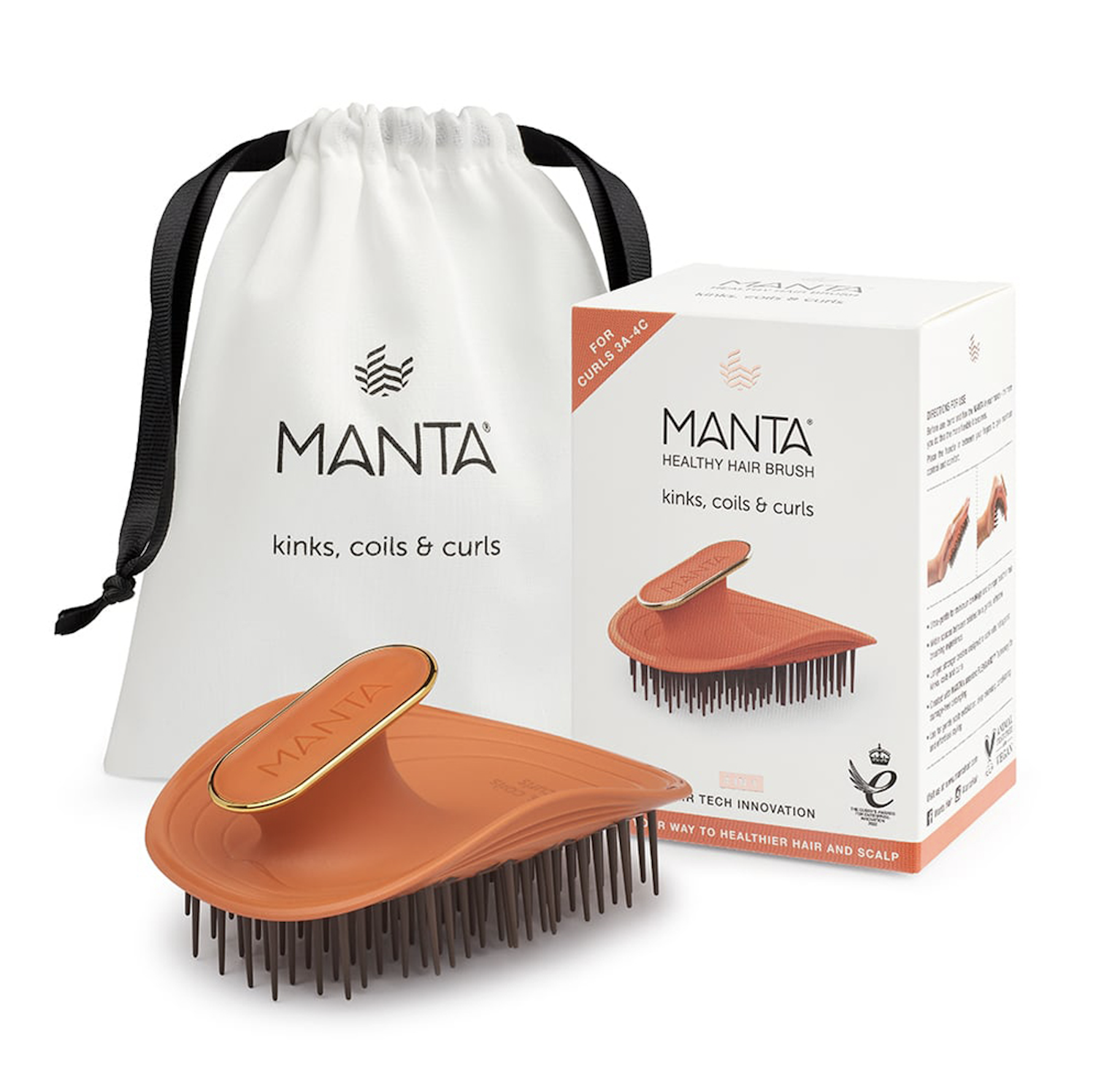 Manta Kinks Coils & Curls Amber Orange - Щітка для кучерявого та хвилястого волосся помаранчева