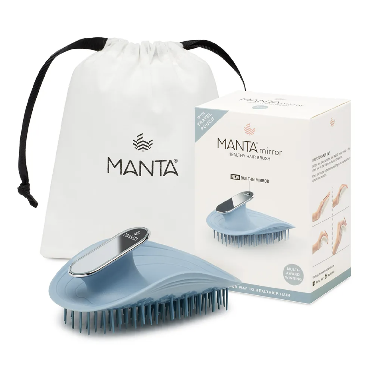 Manta Mirror Brush Blue - Щетка для волос с зеркалом голубая